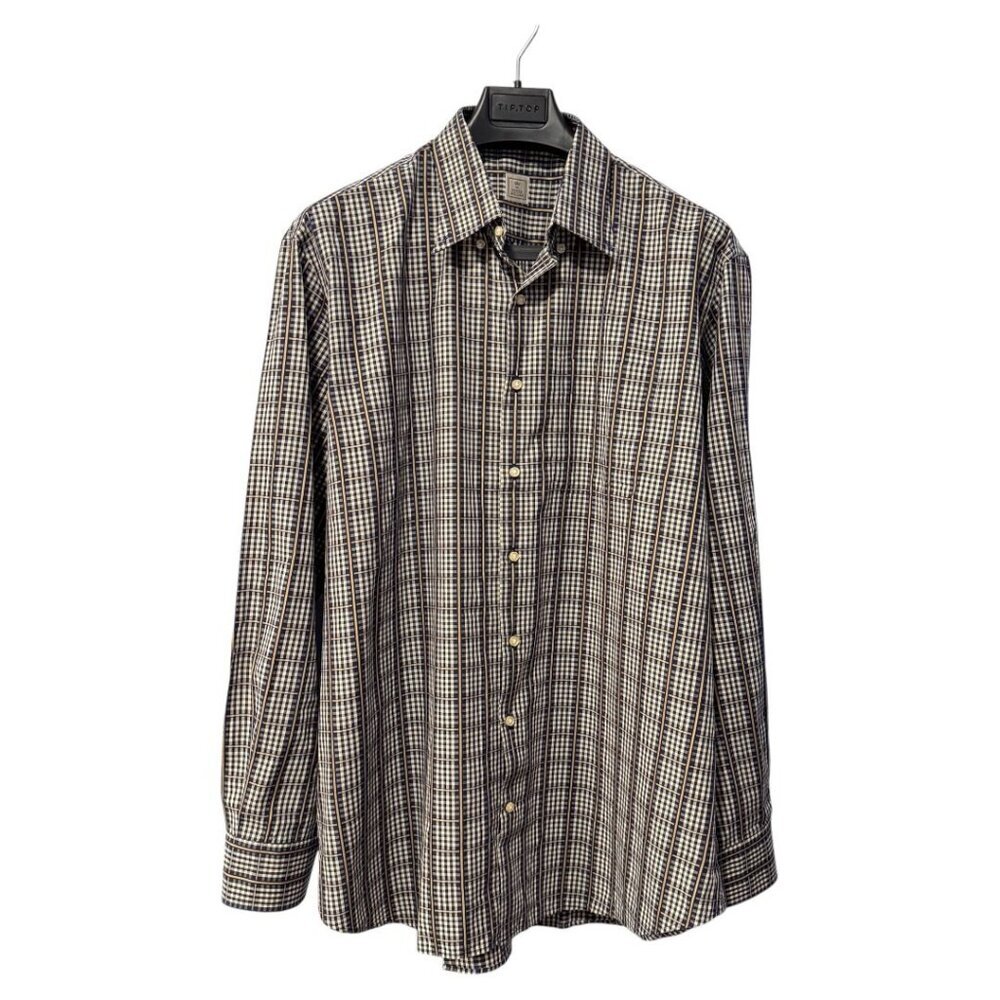 Peter Millar Dark Blue and Brown Gingham‎ Long Sleeve Button Up Shirt X-Large